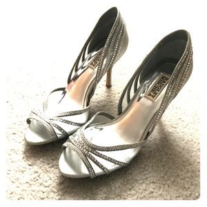Badgley Mischka Silver Gem Peeptoe Heels 7.5